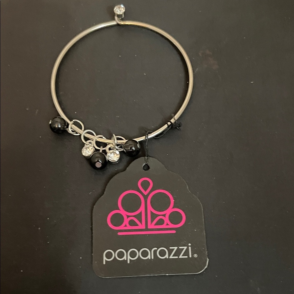 Paparazzi Silver Bangle with Black and Clear Charms